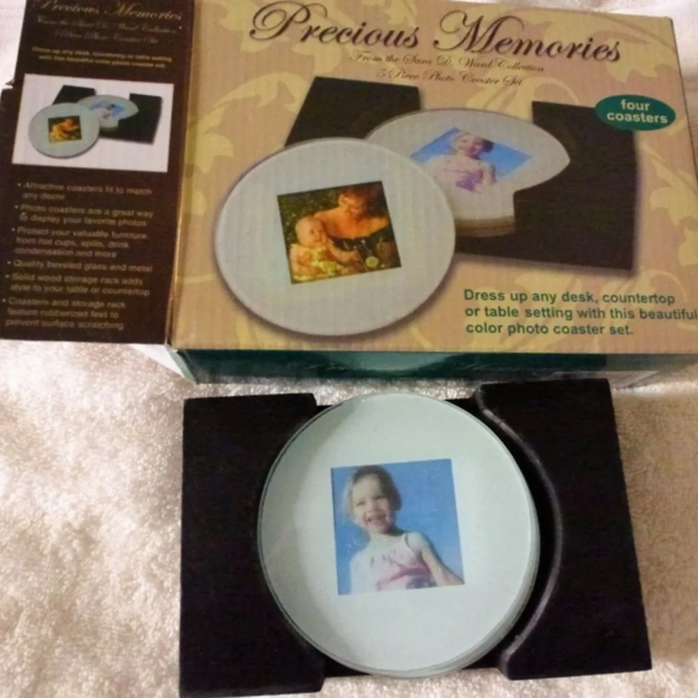 5 Piece Photo Coaster Set Wood Storage Box Sara D. Ward New